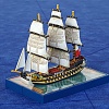 HMS Bellerophon from port bow. It's a Bellona model, repainted. My first full repaint, including the hull colors.